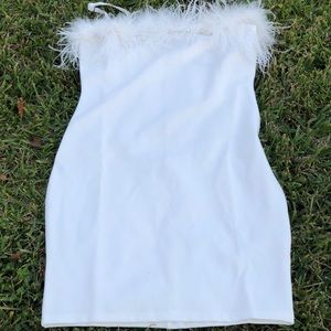 white feather mini dress